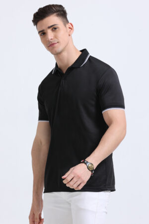 Black Activewear drifit polo tshirts with white tipping