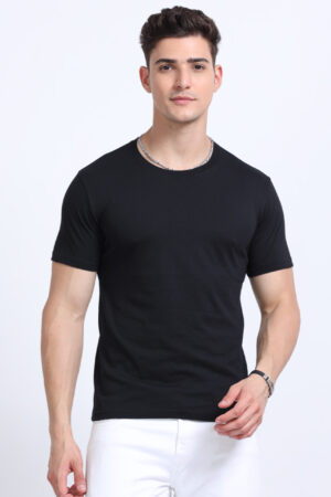 Black plain Cotton Blend round neck tshirts