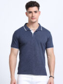 Cotton blend polo tshirt Denim melange & white tipping