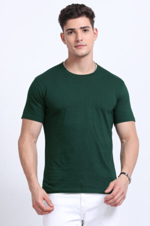 bottle green Plain Organic cotton Tshirts