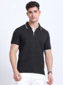 Cotton Blend Polo T-Shirts Charcoal & white tipping