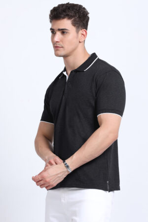 Cotton Blend Polo T-Shirts Charcoal & white tipping