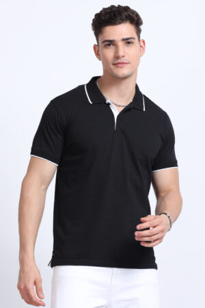 cotton blend polo tshirts black with white tipping