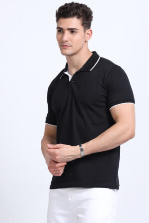 cotton blend polo tshirts black with white tipping