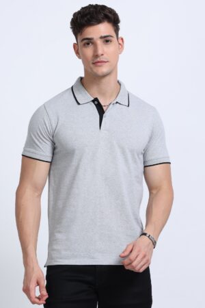 Cotton blend polo tshirt grey & black tipping