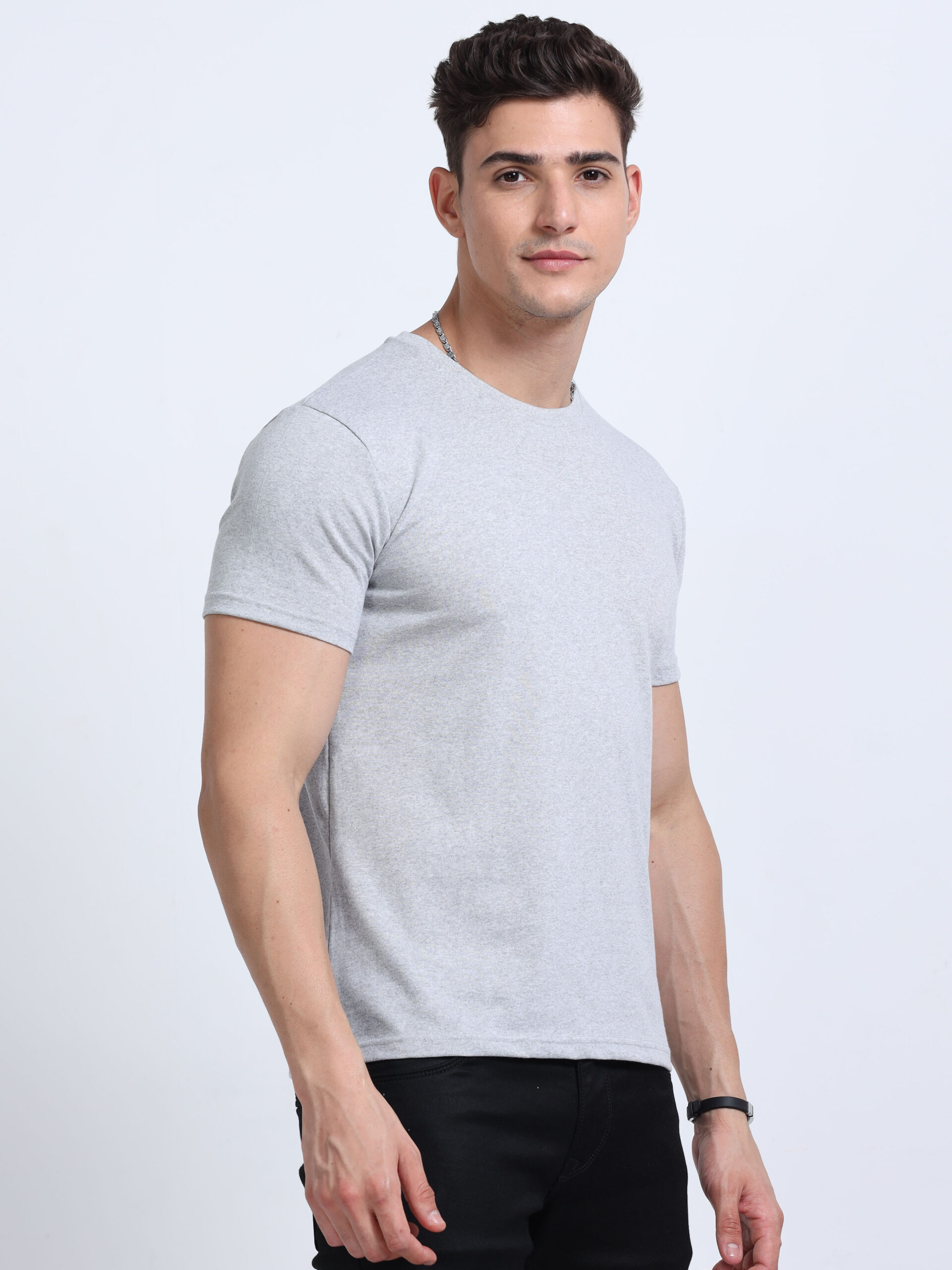 Cotton Blend Grey Tshirt Plain