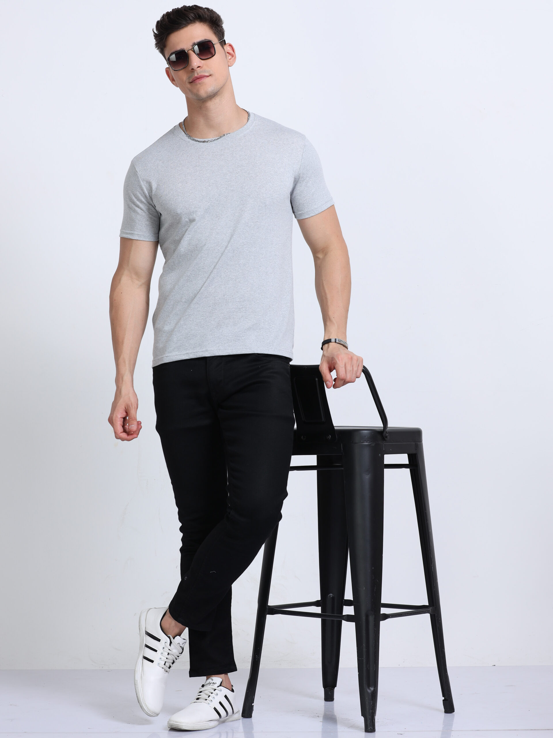Cotton Blend Grey Tshirt Plain