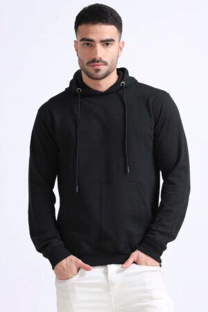 Black cotton plain pullover hoodies cotton