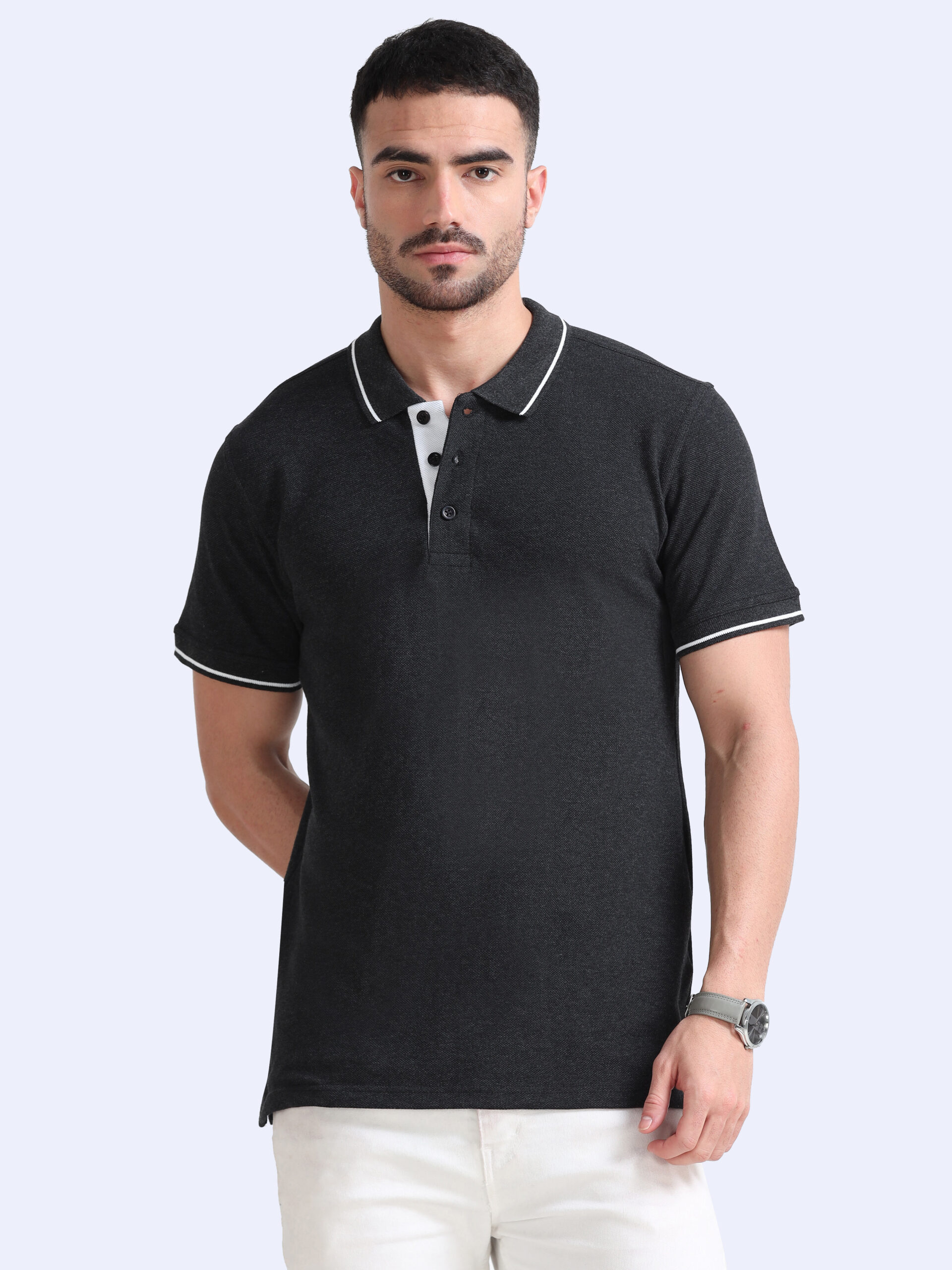 Charcoal cotton polo tshirt