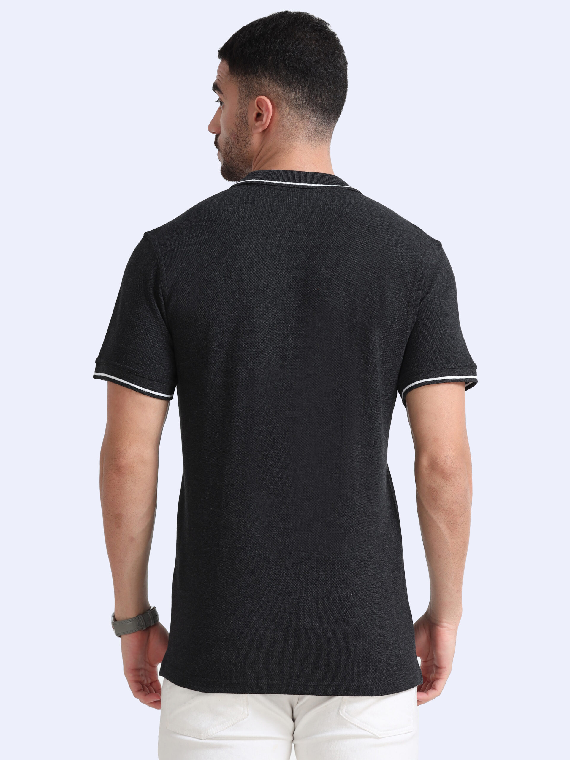 Charcoal cotton polo tshirt back view
