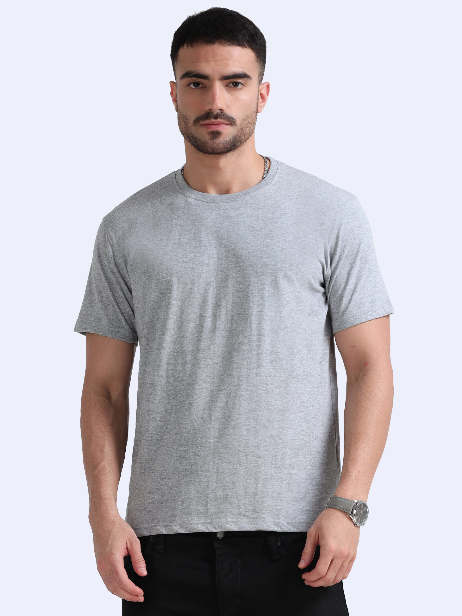Grey Melange Cotton Tshirt Plain