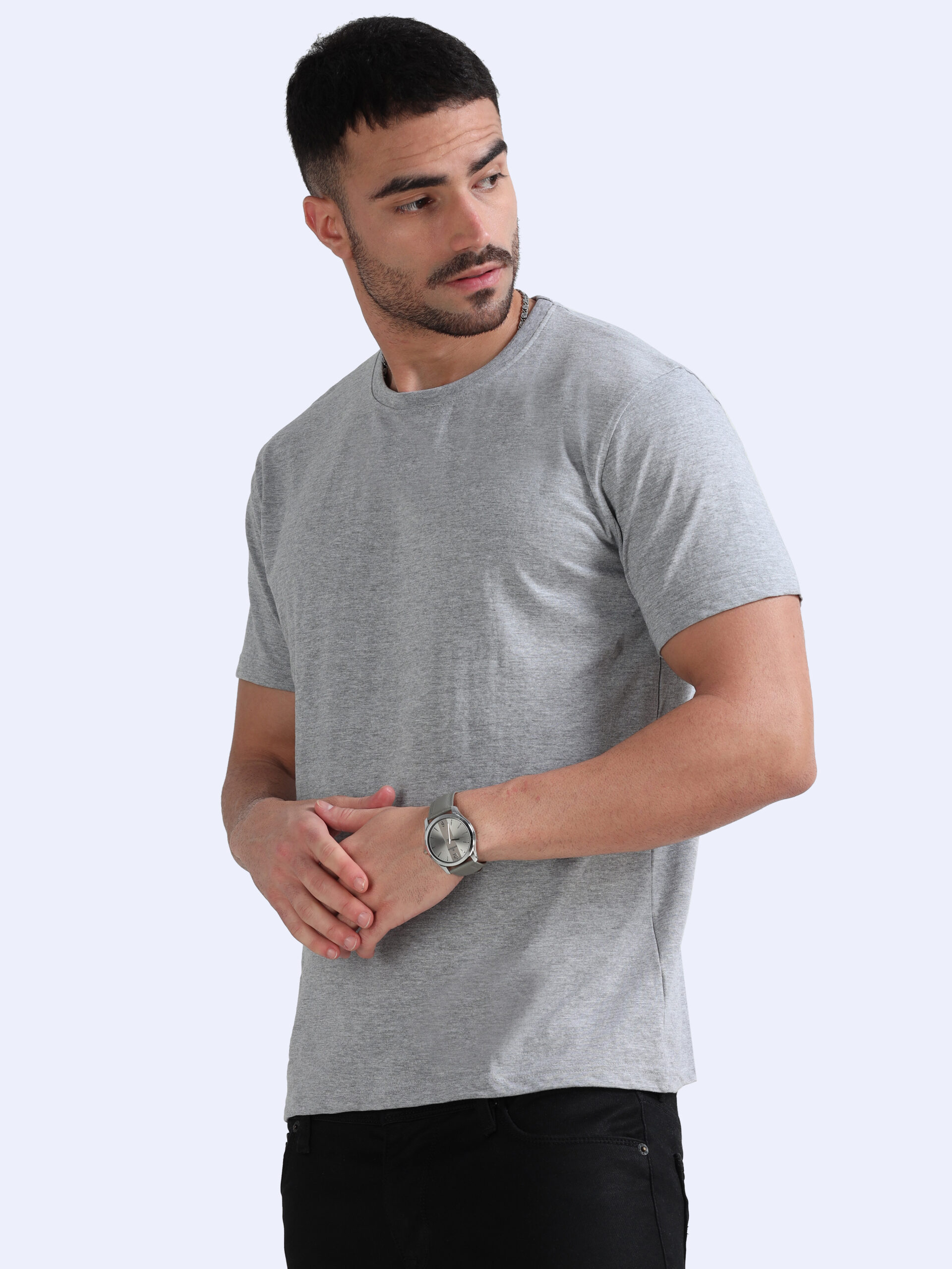Grey Melange Cotton Tshirt Plain