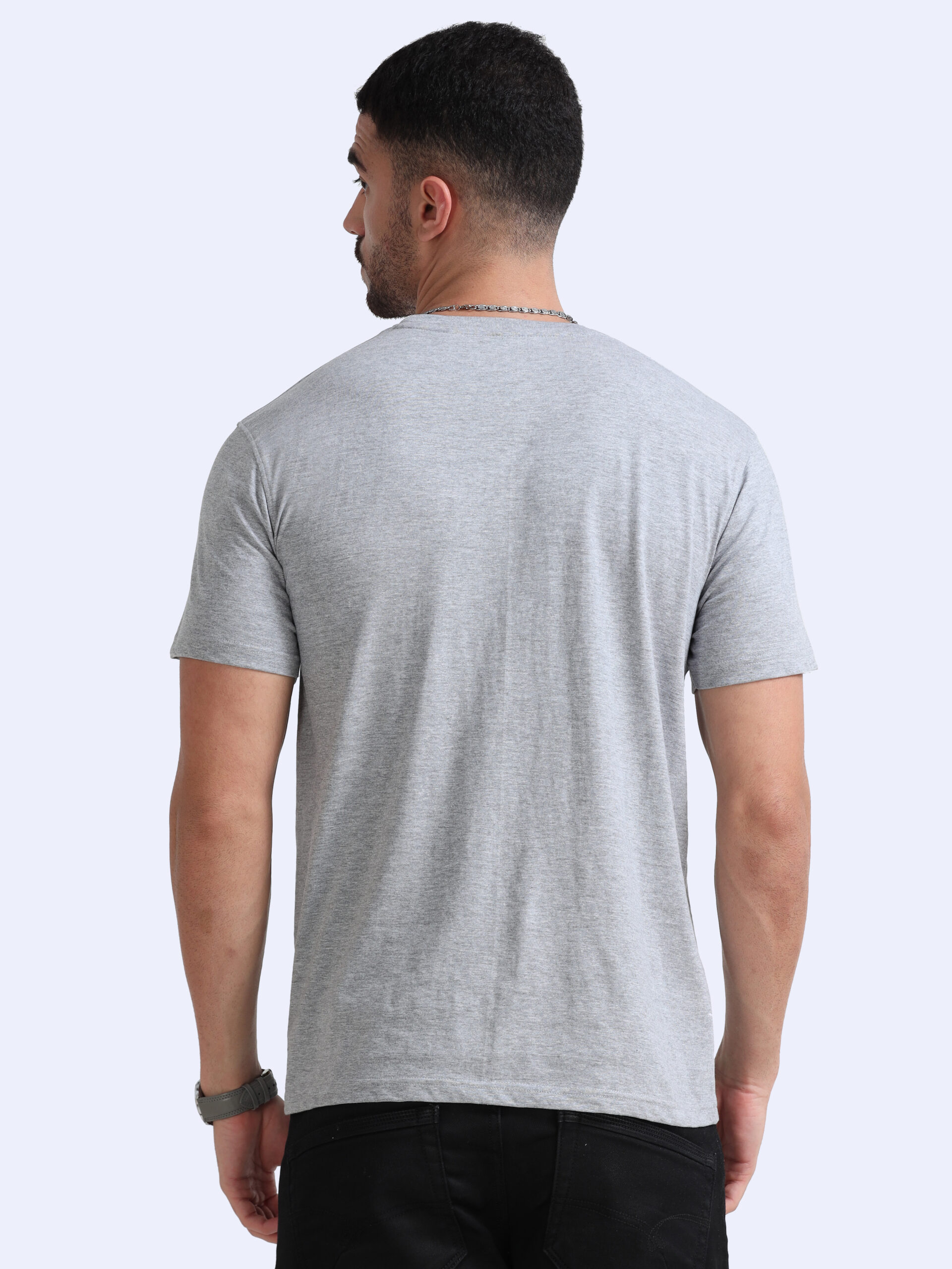 Grey Melange Cotton Tshirt Plain