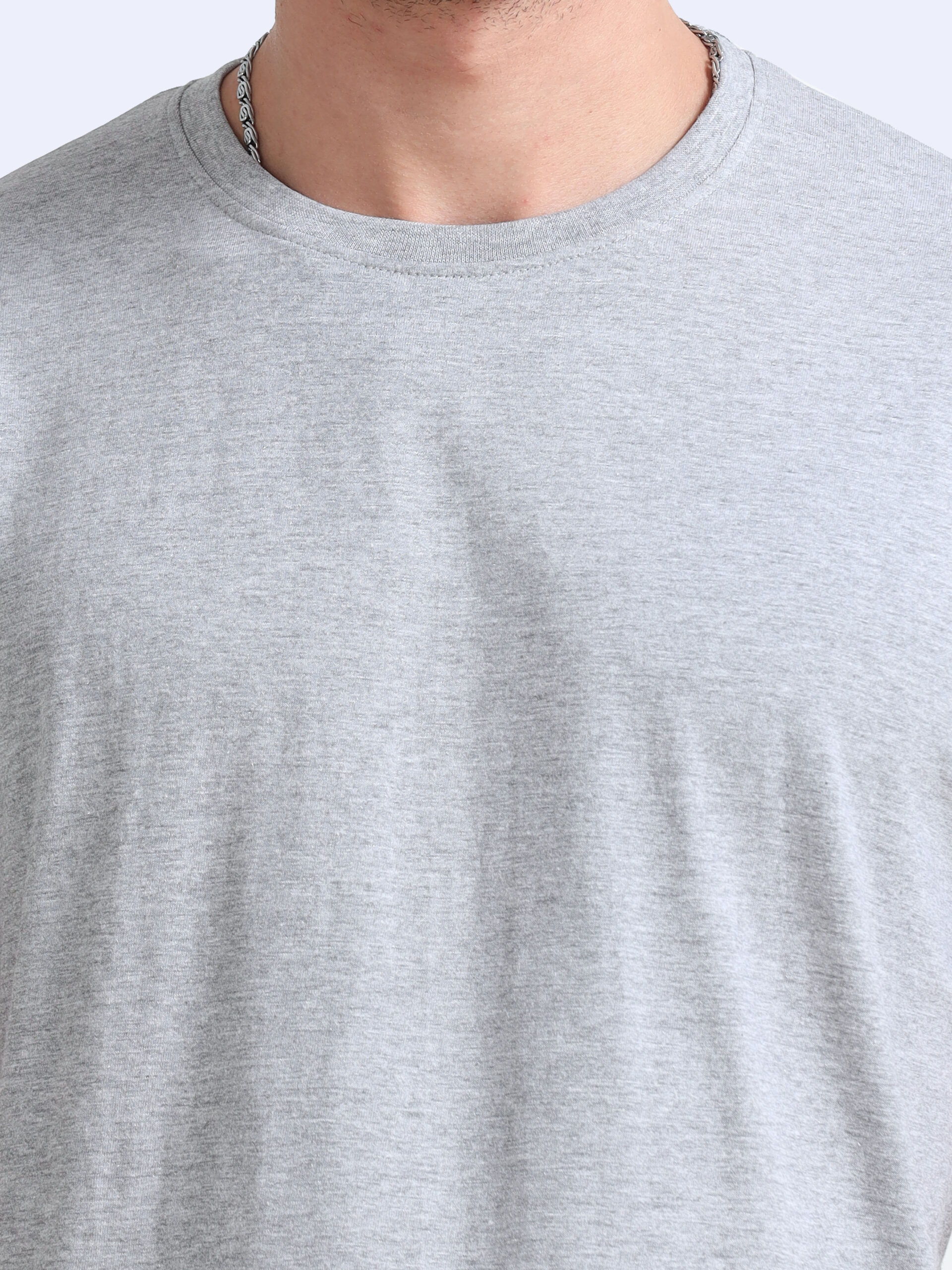 Grey Melange Cotton Tshirt Plain close view