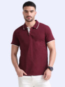 Cotton blend polo tshirt maroon & white tipping
