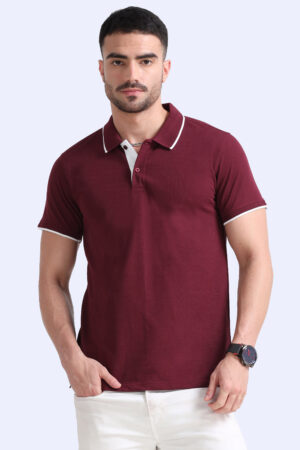 Cotton blend polo tshirt maroon & white tipping
