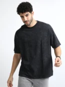 Plain Acidwash cotton french terry T-shirt Black