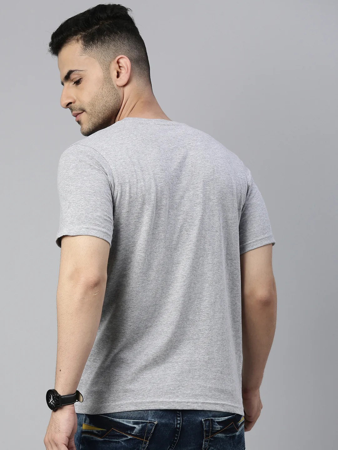 Plain cotton tshirt Grey Back view