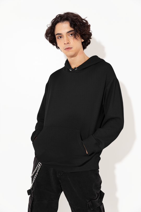 Plain Cotton Hoodie Black
