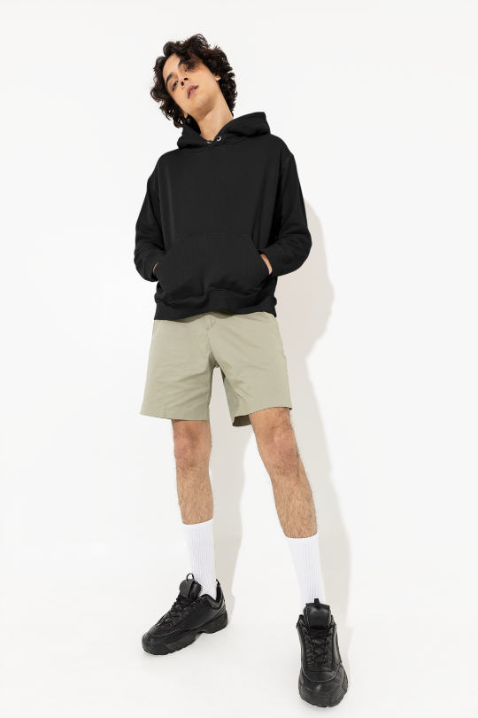 Model wearing Plain Cotton Hoodie Black
