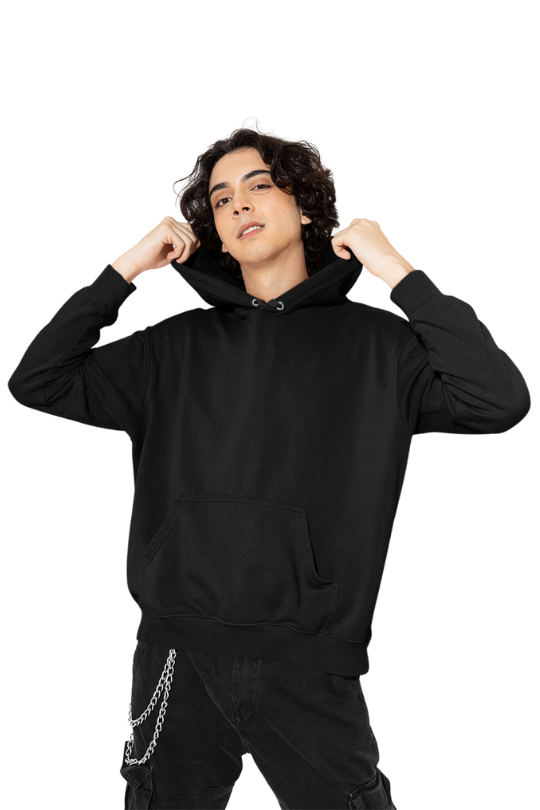 Plain Cotton Hoodie Black