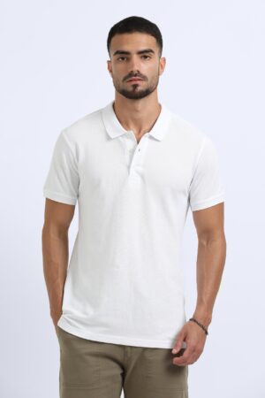 Organic Polo T-Shirts Plain White front view