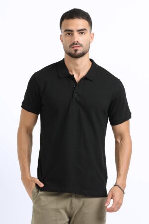 Organic Polo T-Shirts Plain Black front view