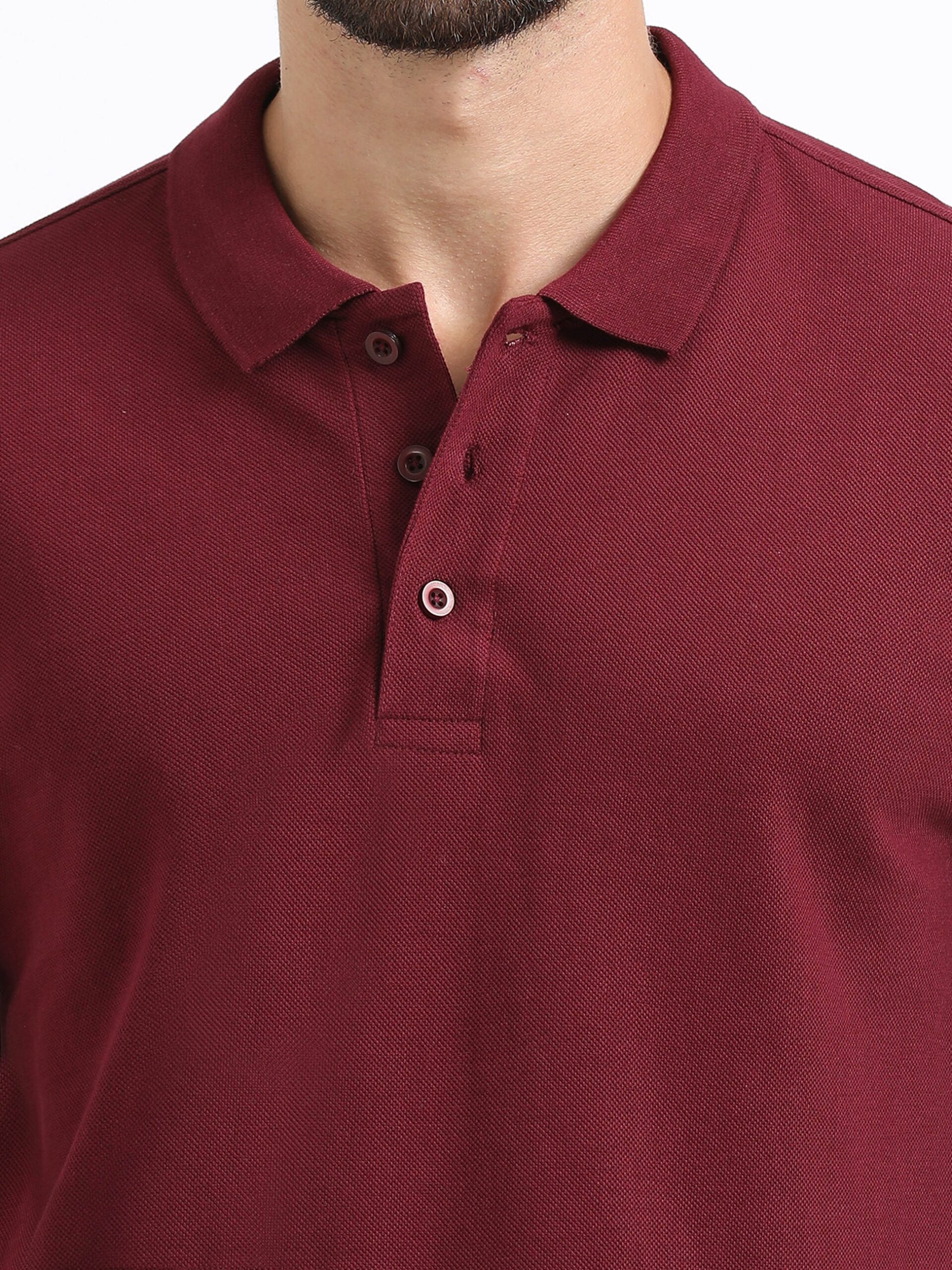 Organic Polo T-Shirts Plain Maroon close view
