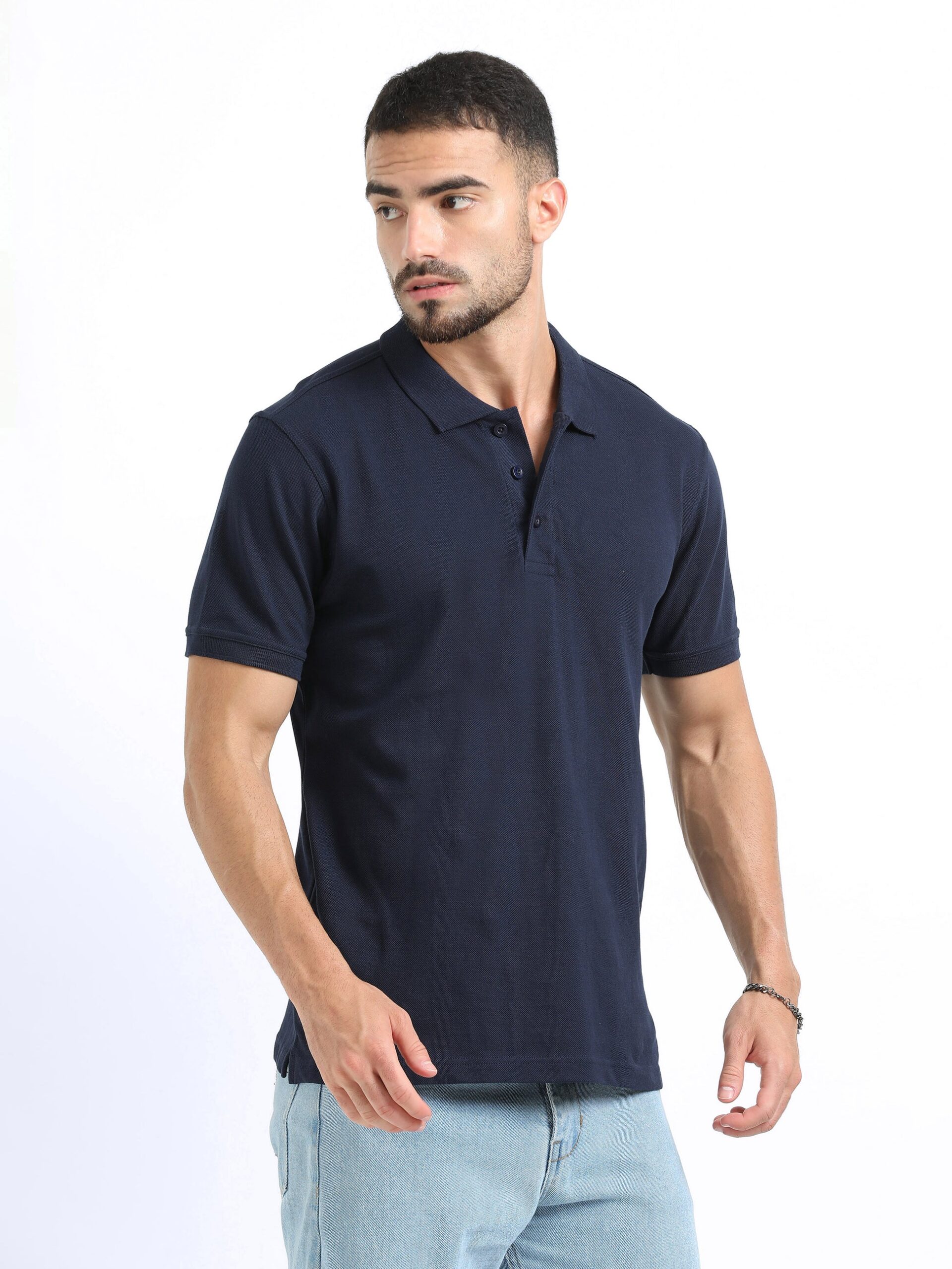 Organic Polo T-Shirts Plain Navy front view