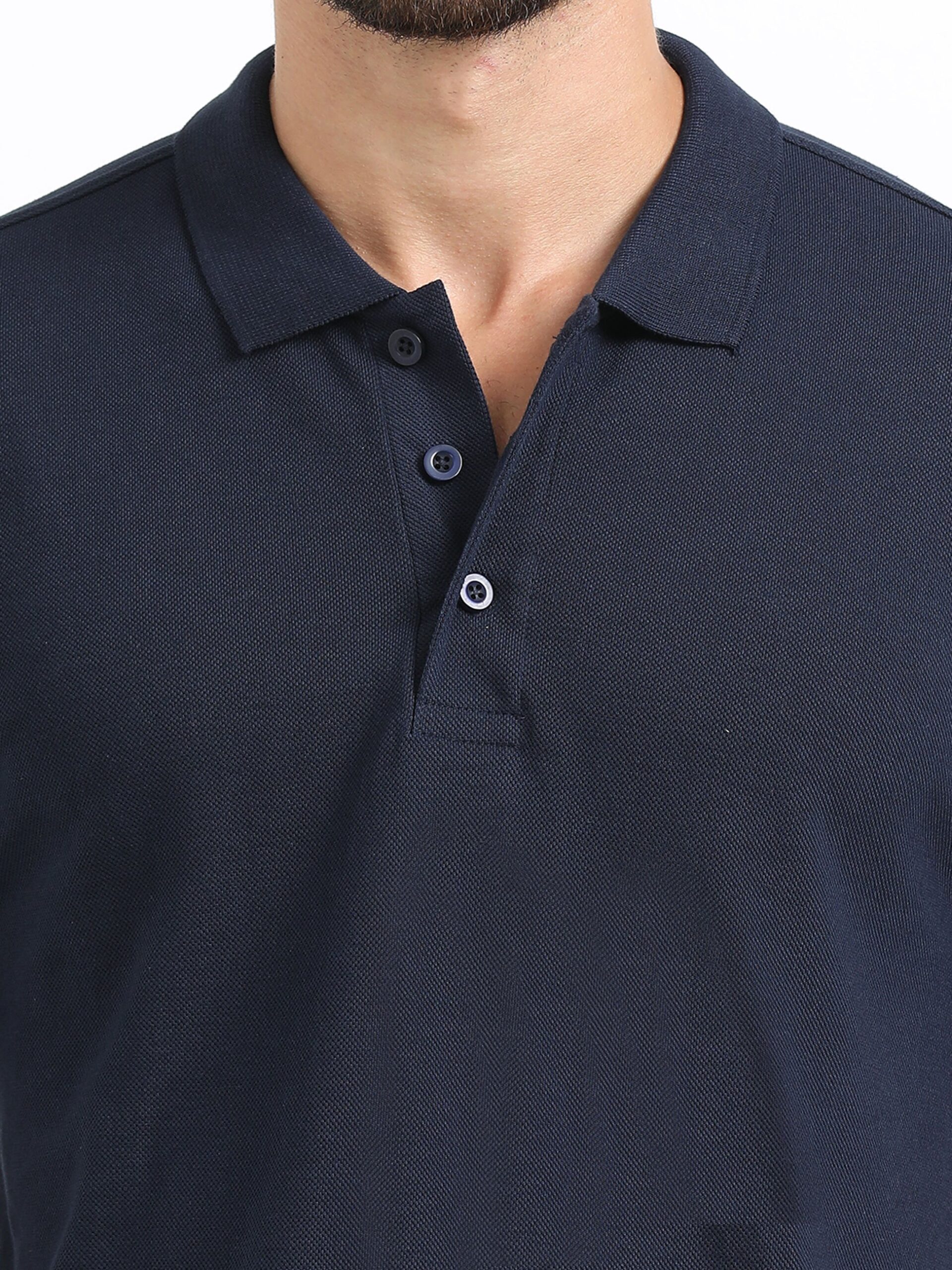 Organic Polo T-Shirts Plain Navy close view