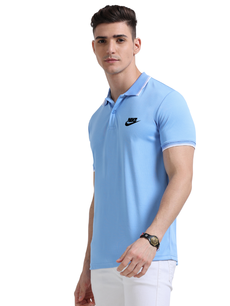 Nike Printed Sports Polo T-Shirts Sky Blue side view