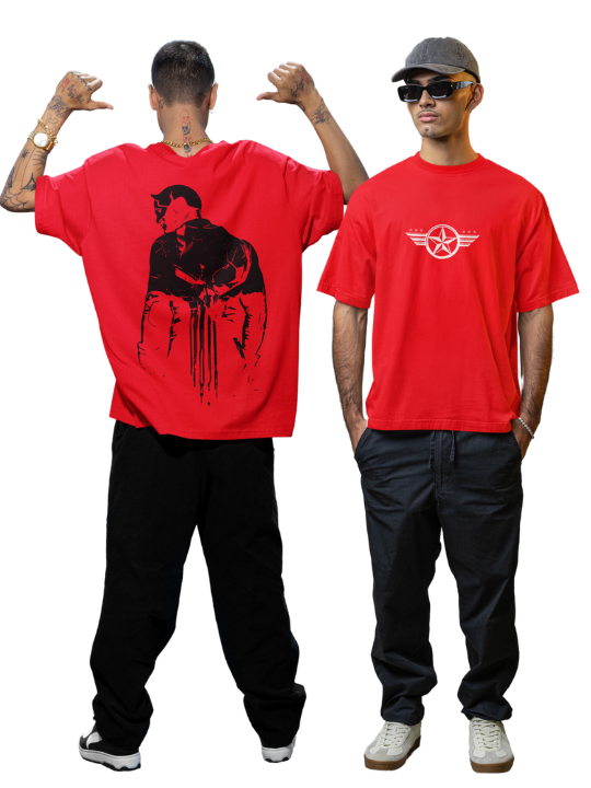 Oversized Printed Red Cotton tshirt