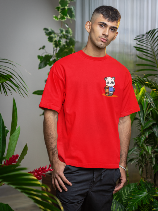 Oversized Printed Red Cotton tshirt