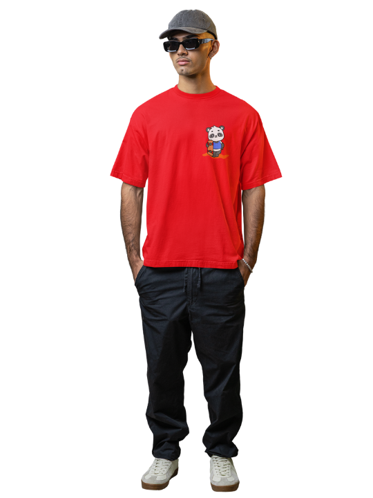 Oversized Printed Red Cotton tshirt