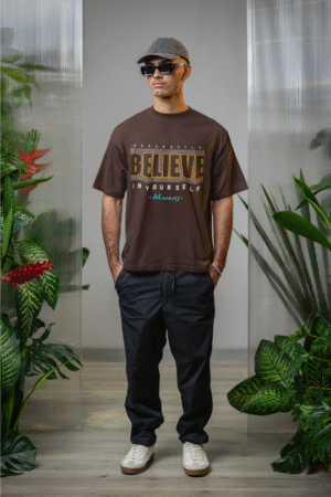 Oversized Printed Brown Cotton tshirt