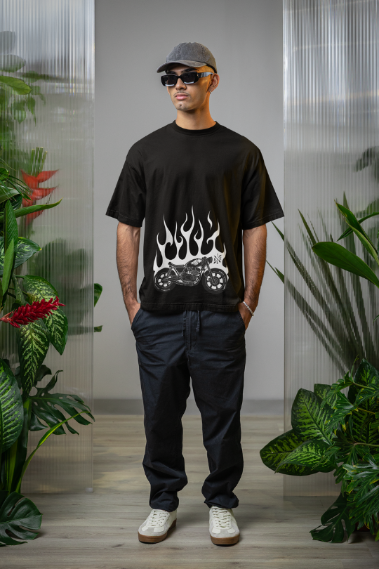oversized Printed Black Cotton tshirt