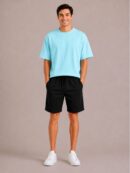 powder blue tshirt & black shorts co-ord sets