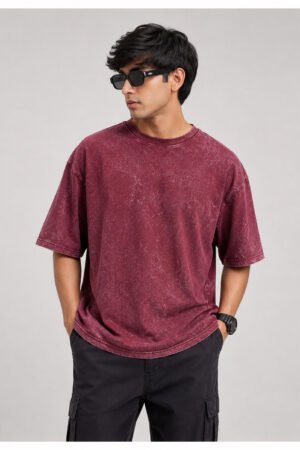 Maroon acidwash oversized tshirt