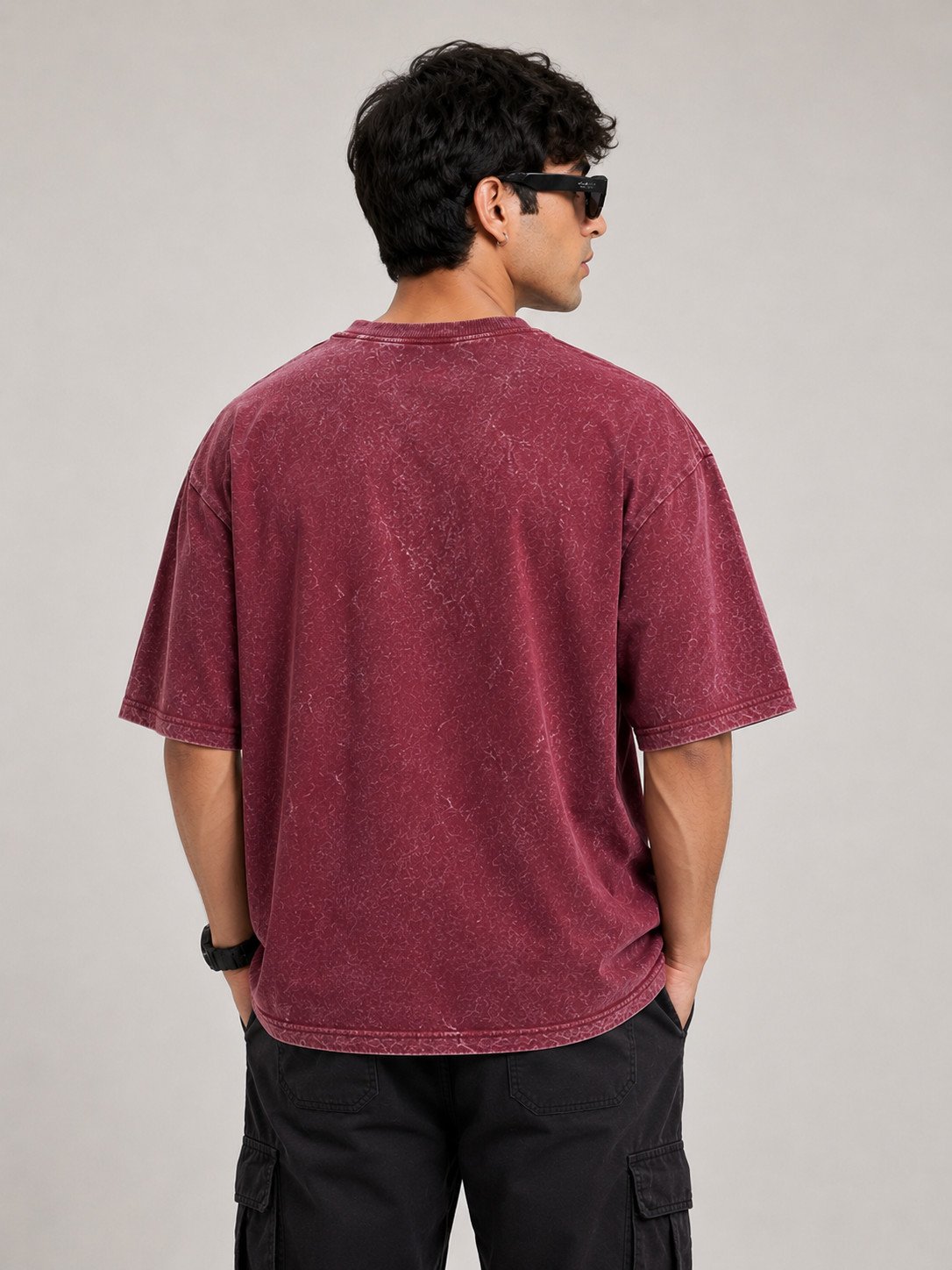 acidwash oversized french terry tshirt Maroon