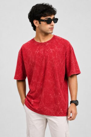 Red Acid wash oversized tshirt
